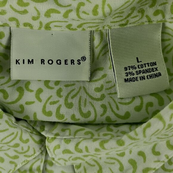 Kim Rogers Cotton Blend Green White Floral Pattern Button Down Shirt Size Large - Picture 11 of 12